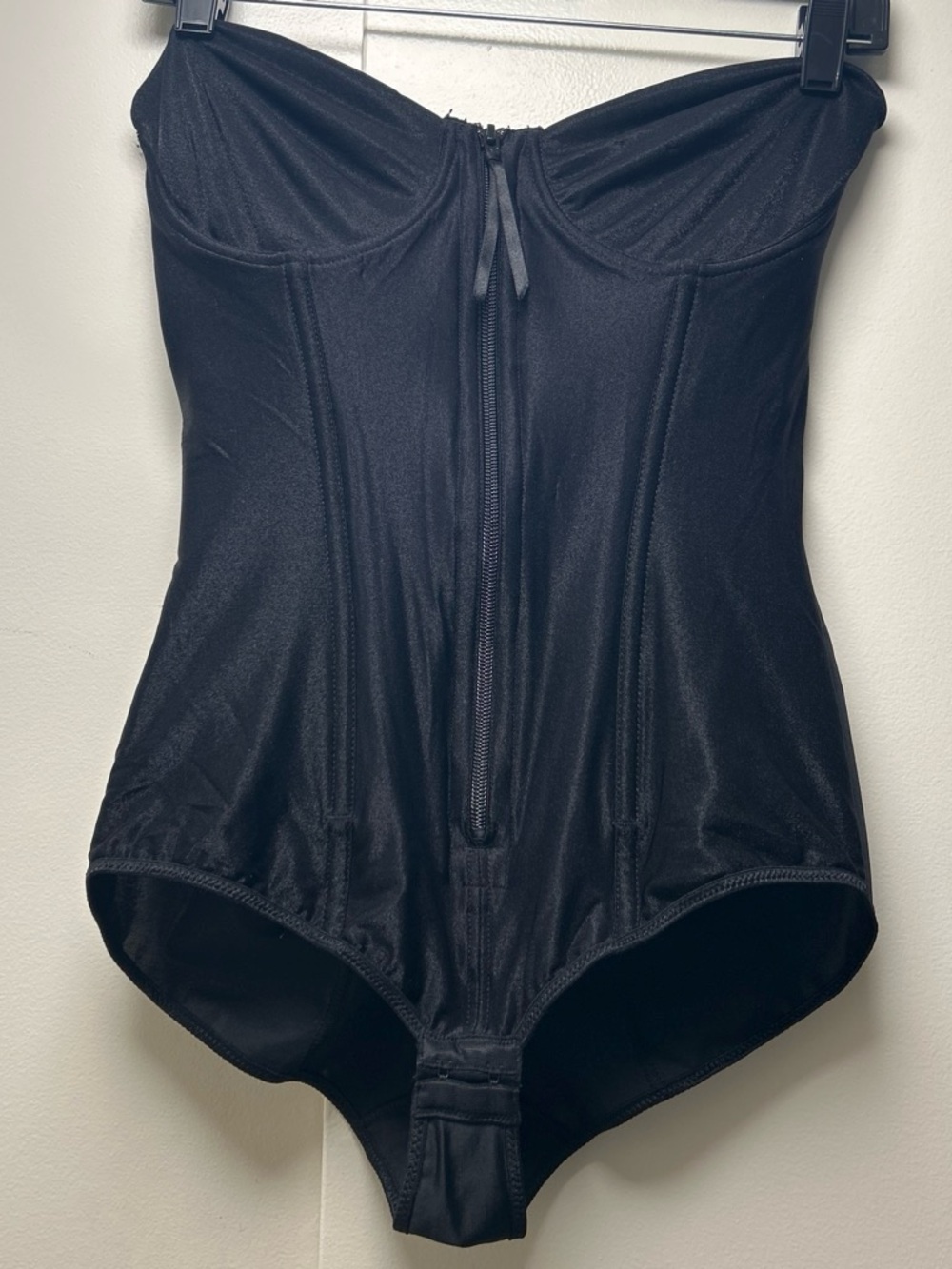 Strapless Black Shaping Bodysuit with Front Zip